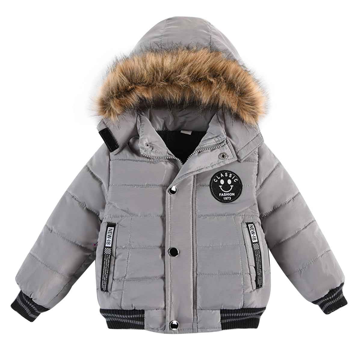 linboo Boys' Winter Jacket, Outdoor Coat, Parka with Fur Hood, Quilted Jacket, Cotton, Children's Jacket, Warm Winter Coat, Lined Winter Hooded Jacket