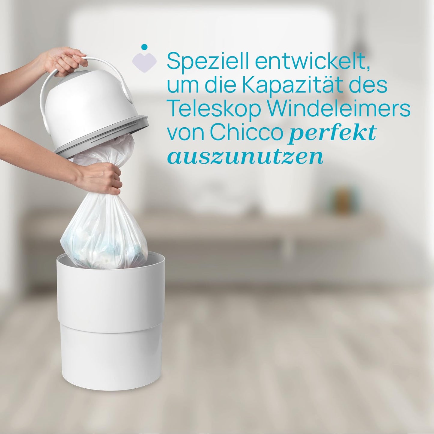 Chicco Windeleimer Odour Off, geruchsdichtes System, platzsparender Baby Windeleimer mit Deckel, einfach zu benutzen und zu reinigen, Ohne Nachfüllkassetten, funktioniert mit herkömmlichen Tüten