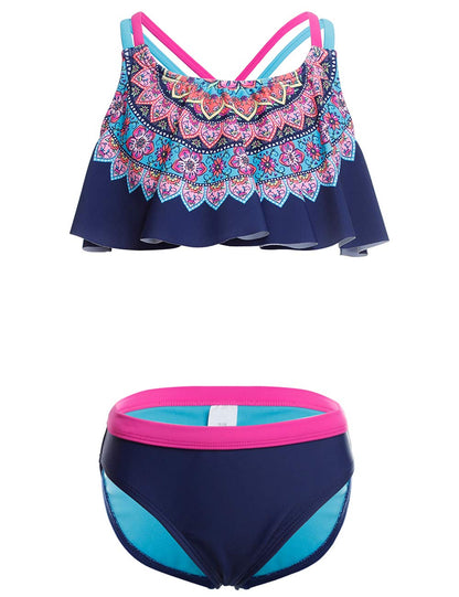 DUSISHIDAN Bikini Kinder Mädchen Zweiteiliger Bademode Süß Badeanzug Zurück überqueren Sommer Swimsuit 110-176