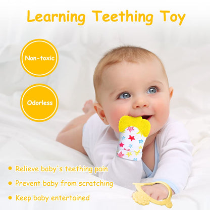 Vicloon Baby Beißhandschuhe mit Beißring Spielzeug, Weicher Beissring Baby,BPA Frei,Beruhigen Sie wundes Zahnfleisch,Handschuhe Beißring Spielzeug für 0-6 Monate Baby-Blau