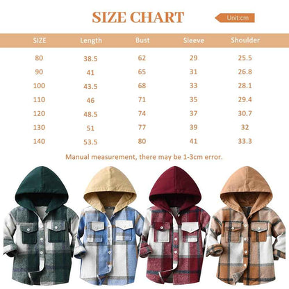 Kinder Übergangsjacke Jungen Kindermantel Mädchen Jacke Kariertem Hemd mit Kapuze für Frühling und Herbst