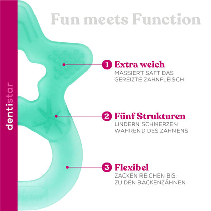 Dentistar Beißring 2er-Set – Teether für Babys & Kleinkinder ab 3 Monate – Baby Beißring mit Griff aus weichem Material zur Zahnungshilfe & Massage – Made in Germany – Pink & Lila