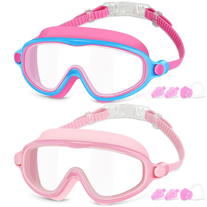 COOLOO Schwimmbrille Kinder, 2 Stück Taucherbrille Kinder 4-14 Jahre Anti-Beschlag, UV-Schutz, KEIN Auslaufen verstellbare Silikon-Schwimmbrille für Kinder, Mädchen, Jungen