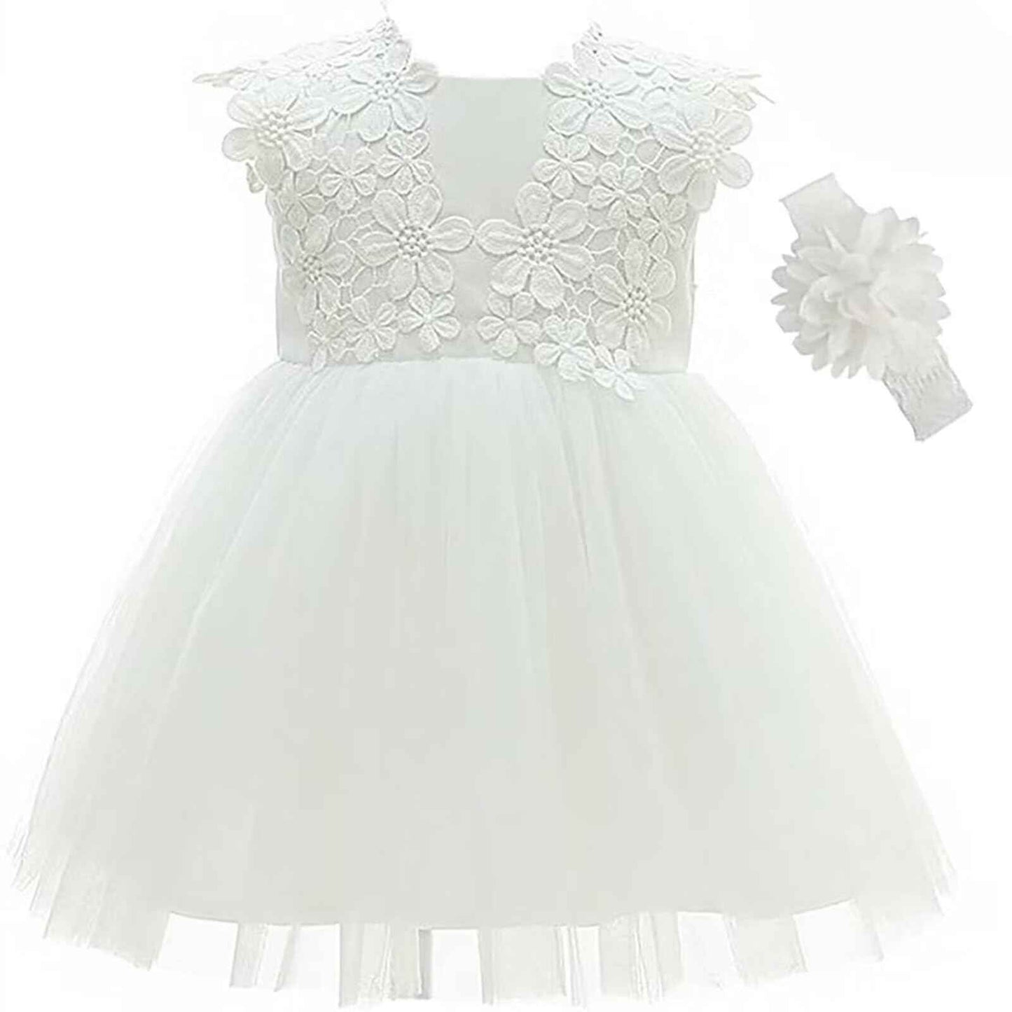 Baby Girl White Christening Dress with Hood Newborn Christening Dress Lace Dress for Wedding Birthday