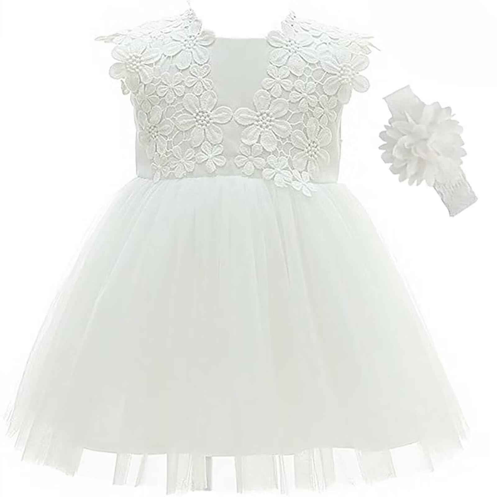 Baby Girl White Christening Dress with Hood Newborn Christening Dress Lace Dress for Wedding Birthday