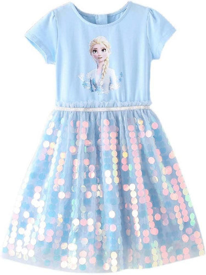 Renholin ELSA Kleider Shine Sommer Kleid Kurzarm Gefrorene Eiskönigin Prinzessin EIS Prinzessin Kostüm Mädchen Kinder Party Rock