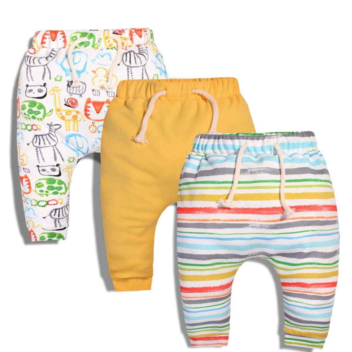 CuteOn Pack of 3 Unisex Children's Toddler Harem Trousers Cotton Elastic Trousers