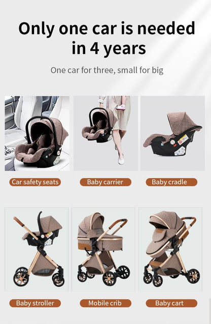 YAZOCO Kinderwagen 3 in 1 Buggy Babybett Komplett Set mit einem Klick Zusammenklappbarer Kinderwagen, KombiKinderwagen Aluminiumrahmen für Neugeborene Sitzzubehör