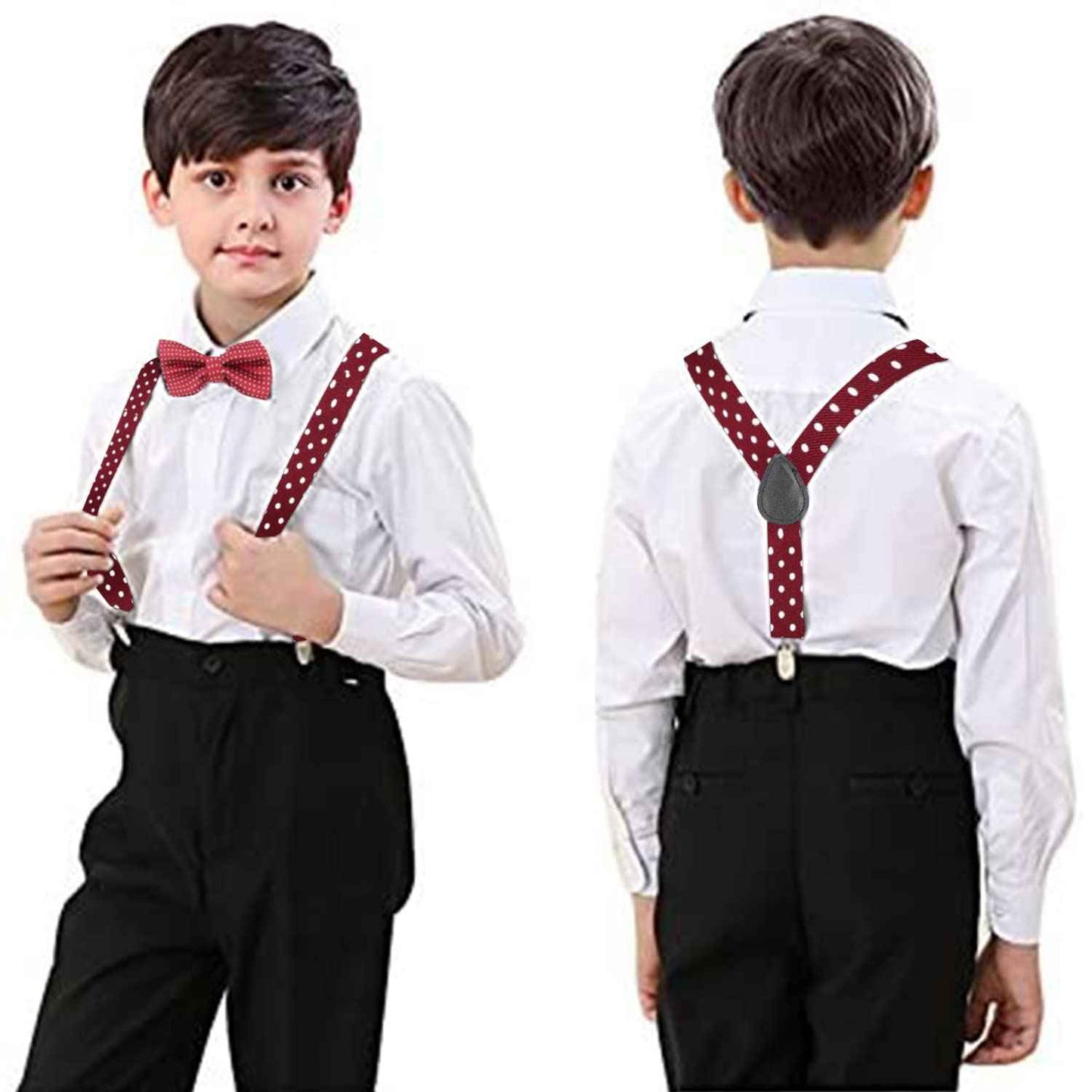 HANERDUN Unisex Boys Girls Bow Tie Braces with Three Clothes Clips on Waistband