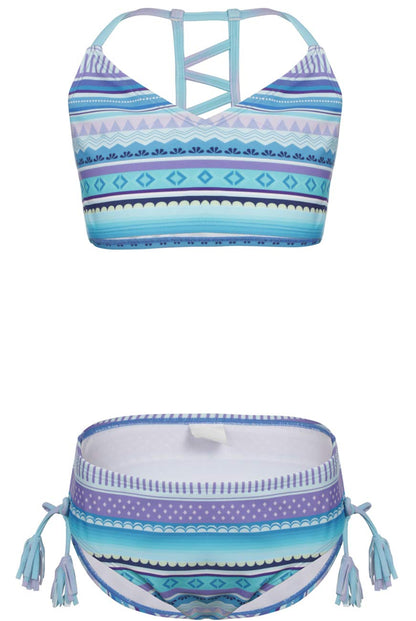 DUSISHIDAN Bikini Kinder Mädchen Zweiteiliger Bademode Süß Badeanzug Zurück überqueren Sommer Swimsuit 110-176