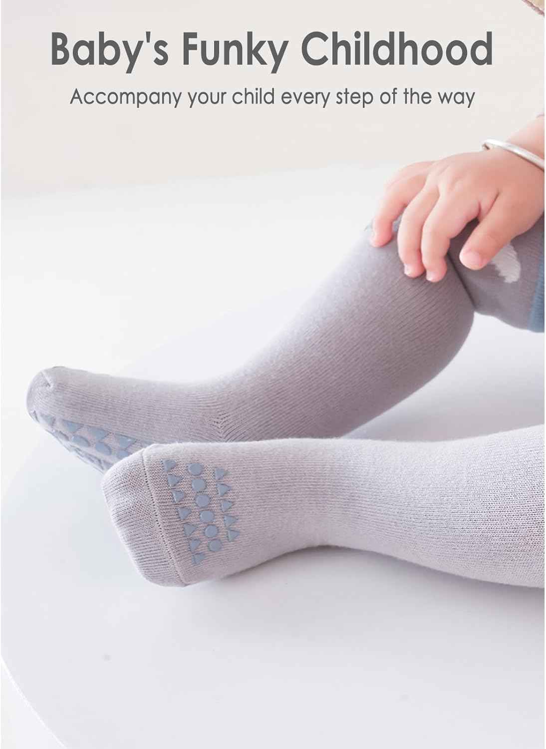 Non-Slip Socks for Children, Pack of 3 Baby Knee Socks, Children's Socks Made of Cotton, Girls, Knee-Length Crawling Socks, Animal Themed Non-Slip Sports Socks for Boys and Girls, 1-3 Years