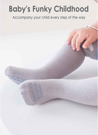 Non-Slip Socks for Children, Pack of 3 Baby Knee Socks, Children's Socks Made of Cotton, Girls, Knee-Length Crawling Socks, Animal Themed Non-Slip Sports Socks for Boys and Girls, 1-3 Years