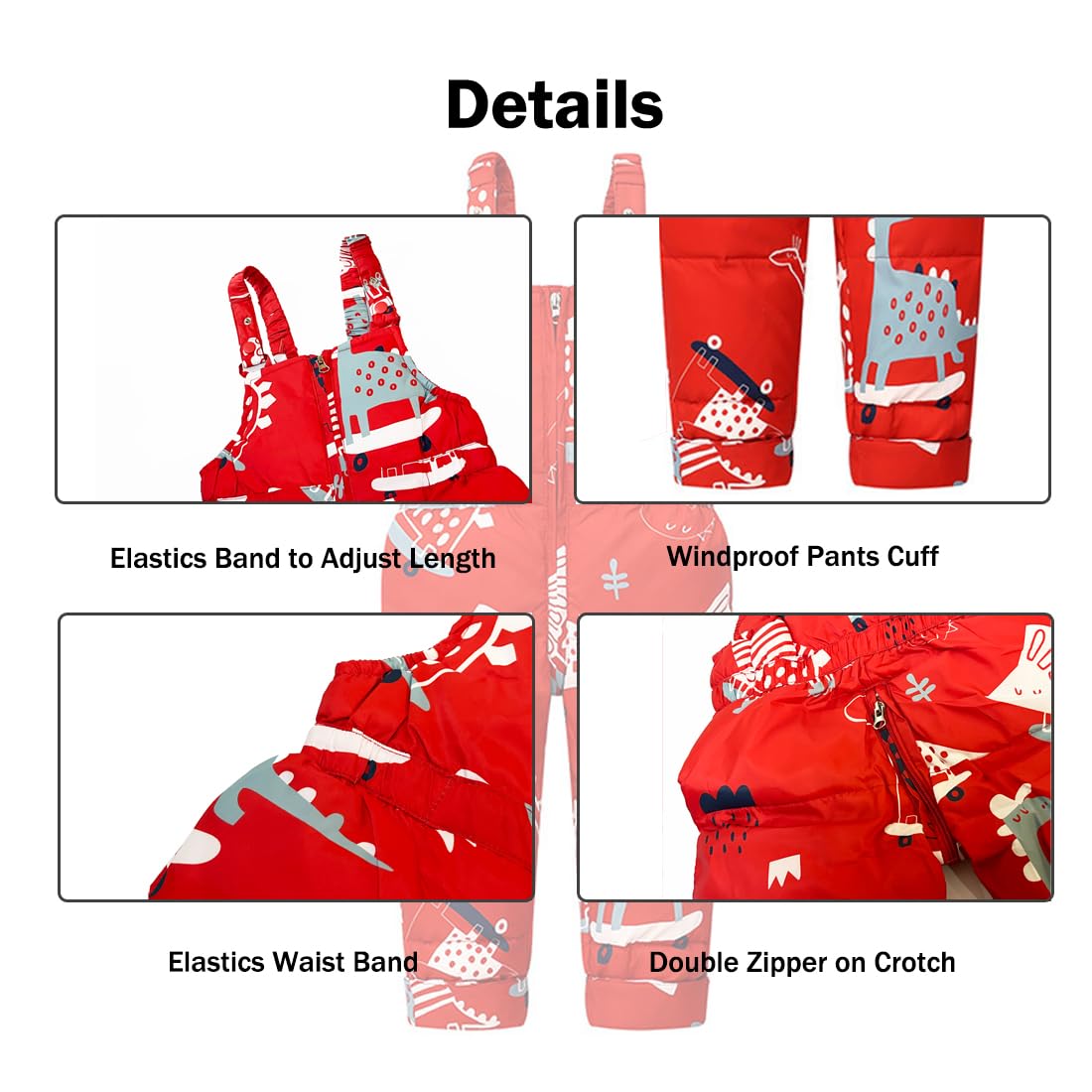 Printed Snowsuits for Baby Girls, 2-Piece Clothing Set, Winter Unisex Children's Down Jacket with Removable Fur Hood with Snow Dungarees, Boys and Girls, Ski Suit Clothing