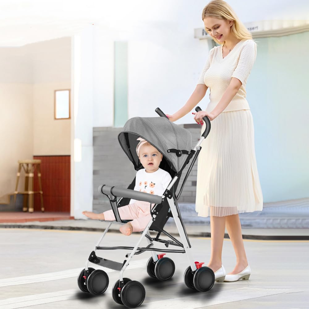 Kinderbuggy, Klein Zusammenklappbar Kinderwagen,Rücken und Fußstützenverstellung,Hinterradbremse,5-Punkt-Gurt,Einfaches Ein-Hand-Falten,Baby Reisebuggy
