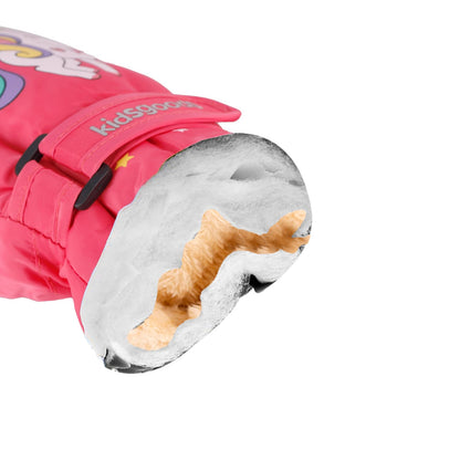 KAKU NANU Children's Winter Gloves 2-10 Years Ski Gloves Waterproof Warm Fleece Cartoon Children's Gloves Mittens with Cord Outdoor Snowboard Gloves Children Boys Girls Blue Red Pink Purple