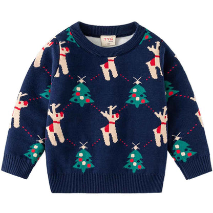 Fandecie Children's Christmas Jumper Cotton Crew Neck Christmas Elk Santa Sweater Girls Boys Sweatshirt Jumper 2-7 Years
