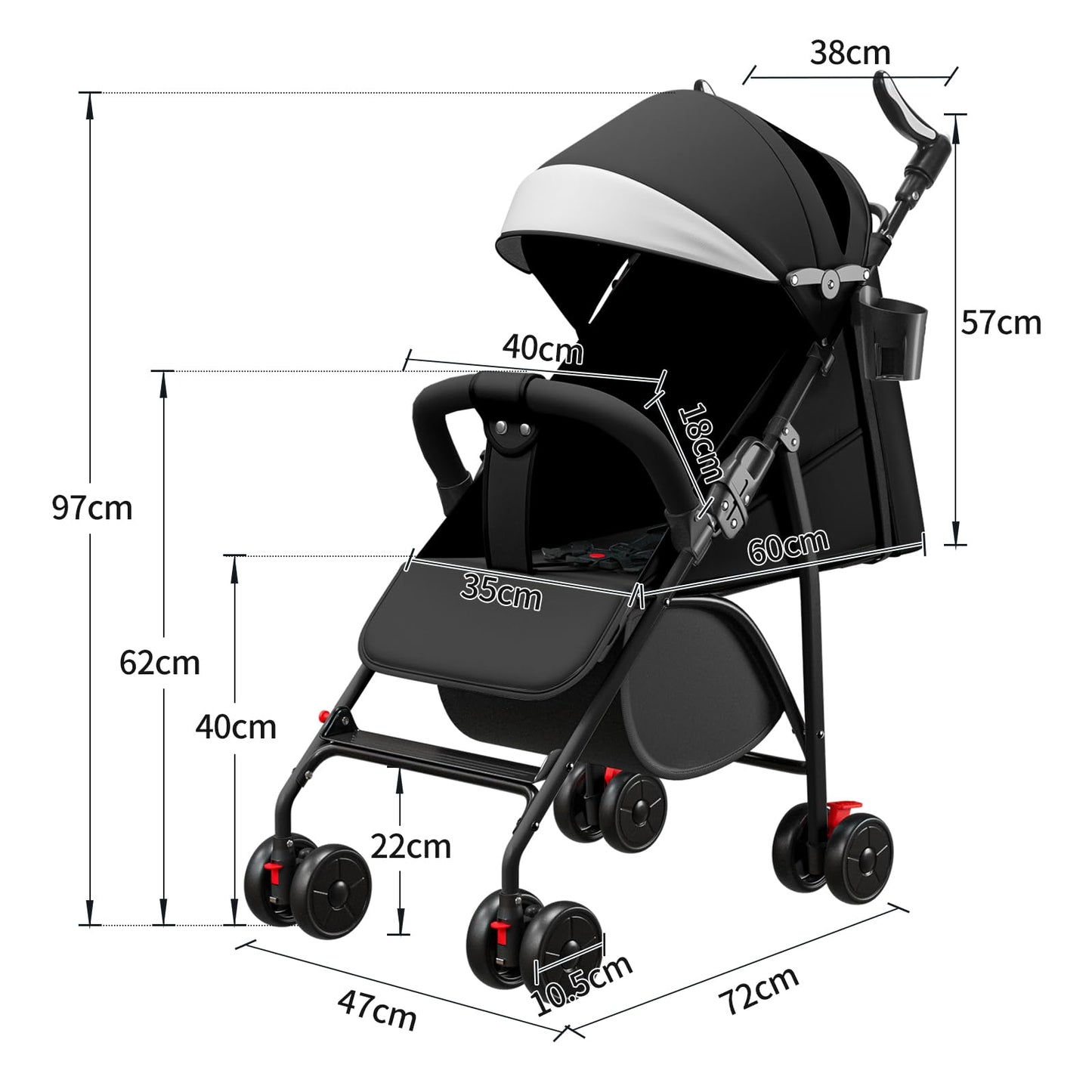 Kinderbuggy, Klein Zusammenklappbar Kinderwagen,Rücken und Fußstützenverstellung,Hinterradbremse,5-Punkt-Gurt,Einfaches Ein-Hand-Falten,Baby Reisebuggy