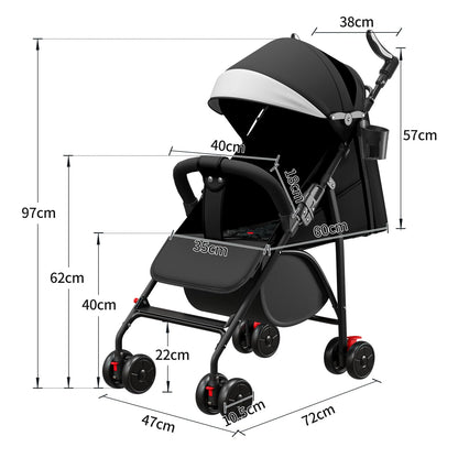 Kinderbuggy, Klein Zusammenklappbar Kinderwagen,Rücken und Fußstützenverstellung,Hinterradbremse,5-Punkt-Gurt,Einfaches Ein-Hand-Falten,Baby Reisebuggy