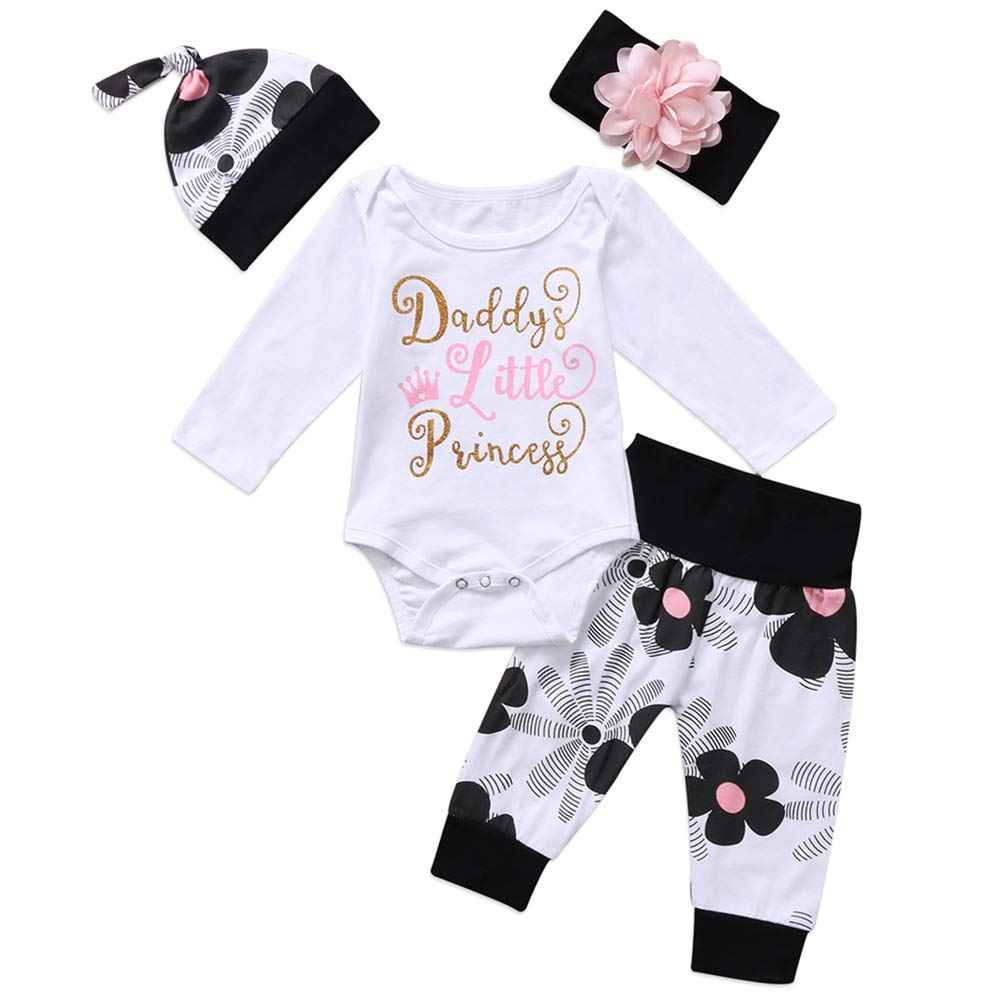 Geagodelia Babykleidung Set Baby Mädchen Langarm Body Strampler + Hose + Stirnband Mütze Kleinkinder Neugeborene Warme Babyset Kleidung Daddy's Prinzessin