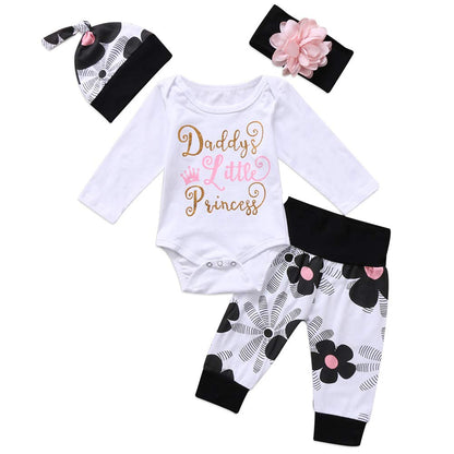 Babykleidung Set Baby Mädchen Langarm Body Strampler + Hose + Stirnband Mütze Kleinkinder Neugeborene Warme Babyset Kleidung Daddy's Prinzessin