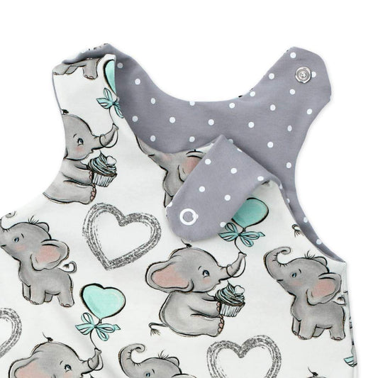 Rompers player elephants white grey 