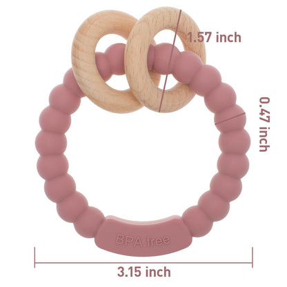 meanus Beißringe für Babys, Beißring Spielzeug aus Silikon und Buche, BPA-frei (Ether)