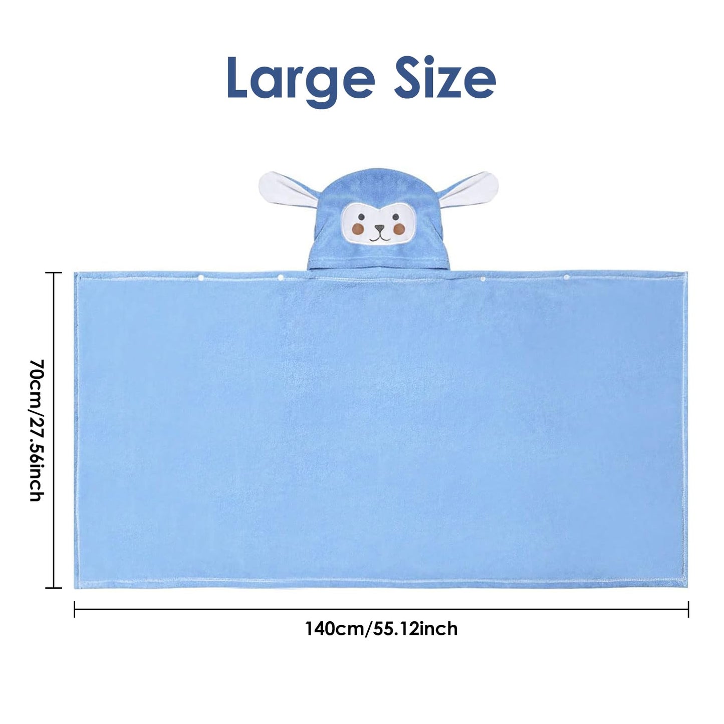 decalsweet Bath Towels for Kids, Large Softness and Absorbent Hooded Baby Bath Towel, Coral Fleece Children's Towel for Bathrobe Boys and Girls, 70 x 140 cm (Blue Elephant) 