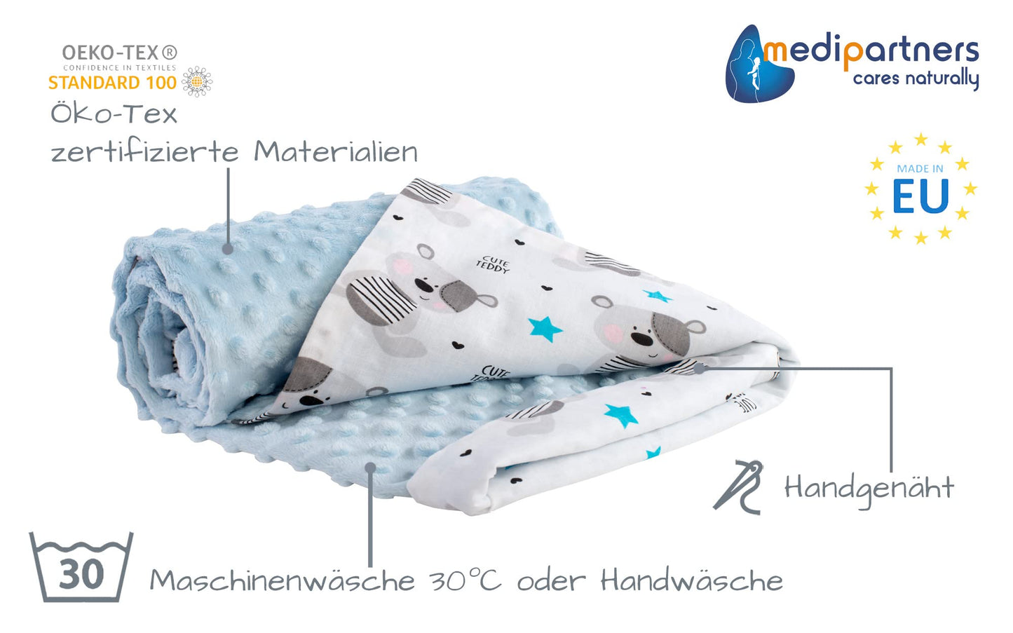 Medi Partners Babydecken Baby 100% Baumwolle Krabbeldecke Babydecke 75x100cm doppelseitig Kinderbett Minky Kuscheldecke Kinderwagen (REH mit grauem Minky)