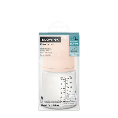 Suavinex - Anti-Kolik Babyflasche Zero-Zero +0 Monate, 180 ml - Ultraweicher Stillsauger, anpassbare Durchflussmenge