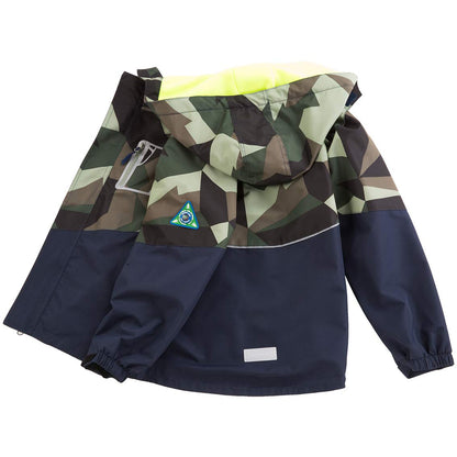 LAUSONS Children's Lined Rain Jacket Boys Camouflage Waterproof Jacket Lightweight Transition Jacket with Removable Hood 