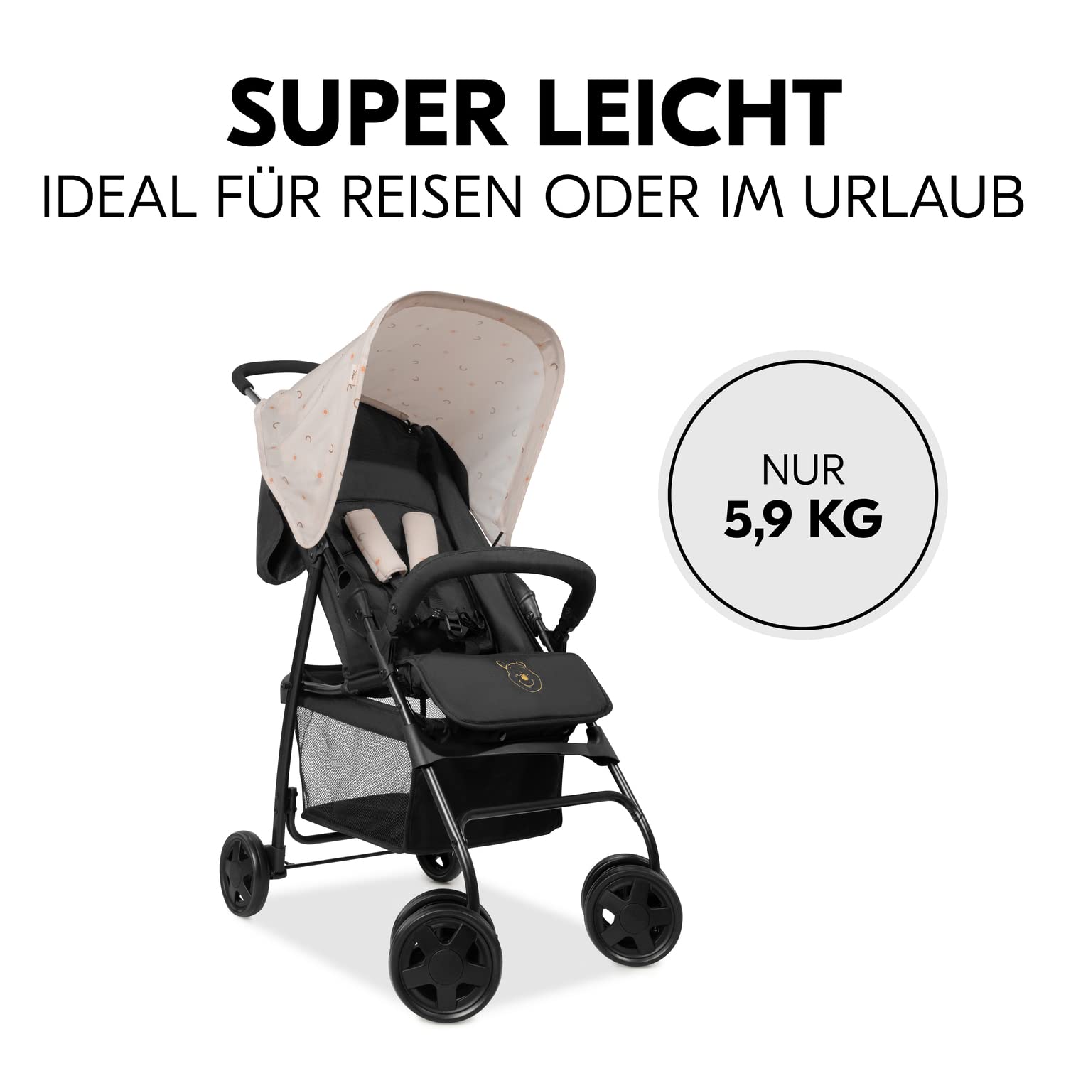 Hauck Lightweight Stroller up to 18 kg with reclining function from birth, small foldaway, sun canopy, large basket - Meloni2