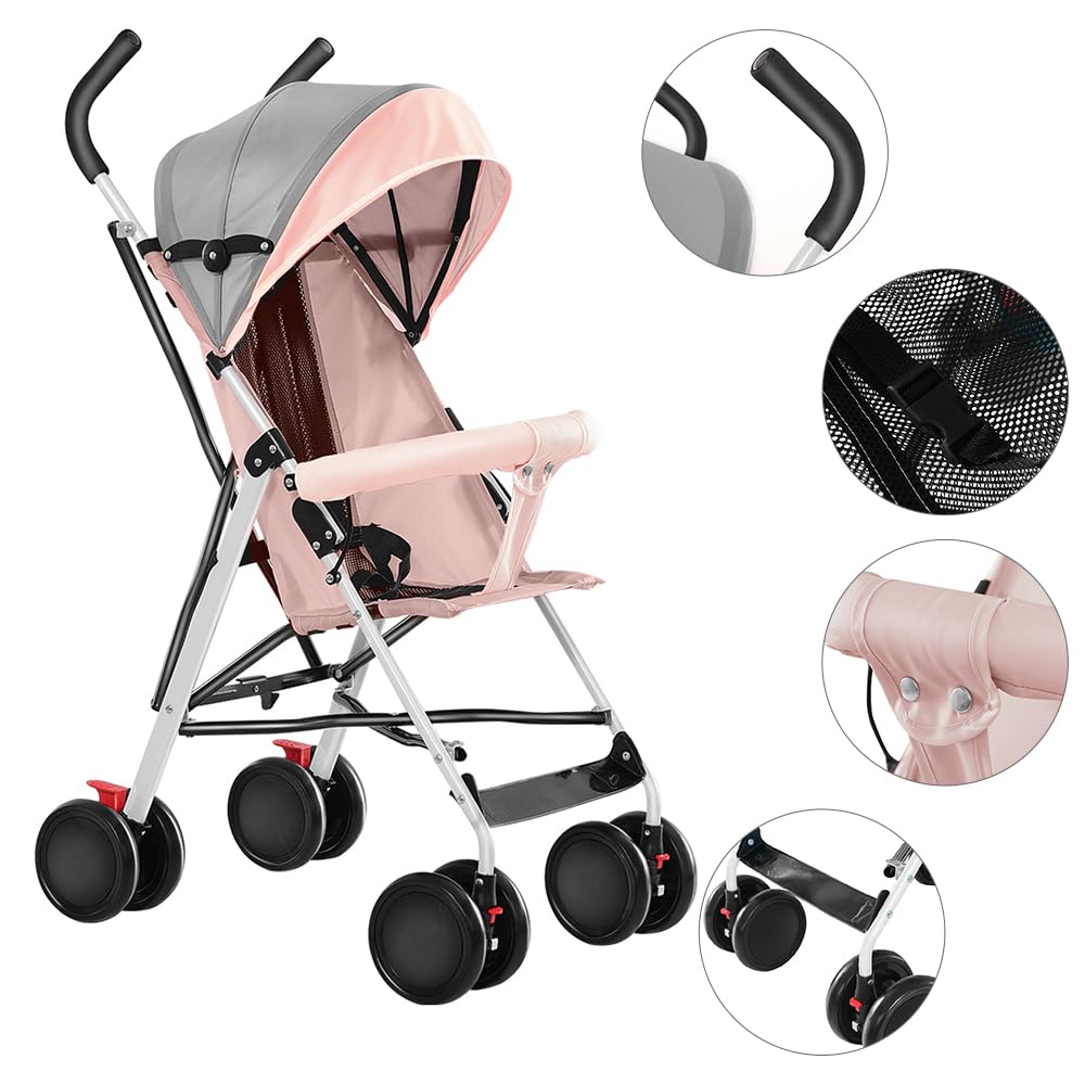 Kinderbuggy, Klein Zusammenklappbar Kinderwagen,Rücken und Fußstützenverstellung,Hinterradbremse,5-Punkt-Gurt,Einfaches Ein-Hand-Falten,Baby Reisebuggy