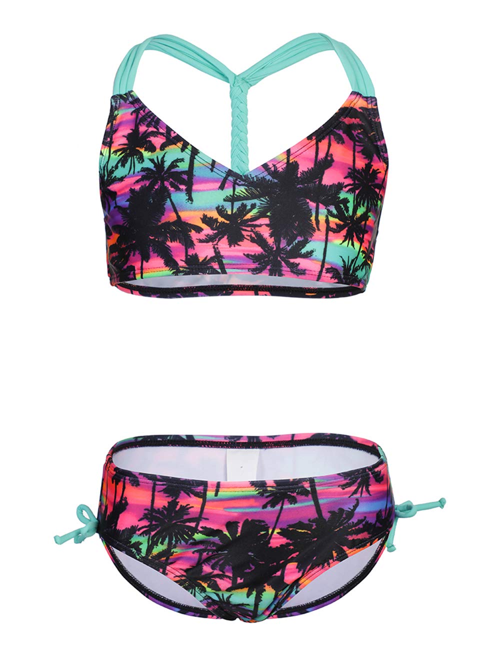DUSISHIDAN Bikini Kinder Mädchen Zweiteiliger Bademode Süß Badeanzug Zurück überqueren Sommer Swimsuit 110-176