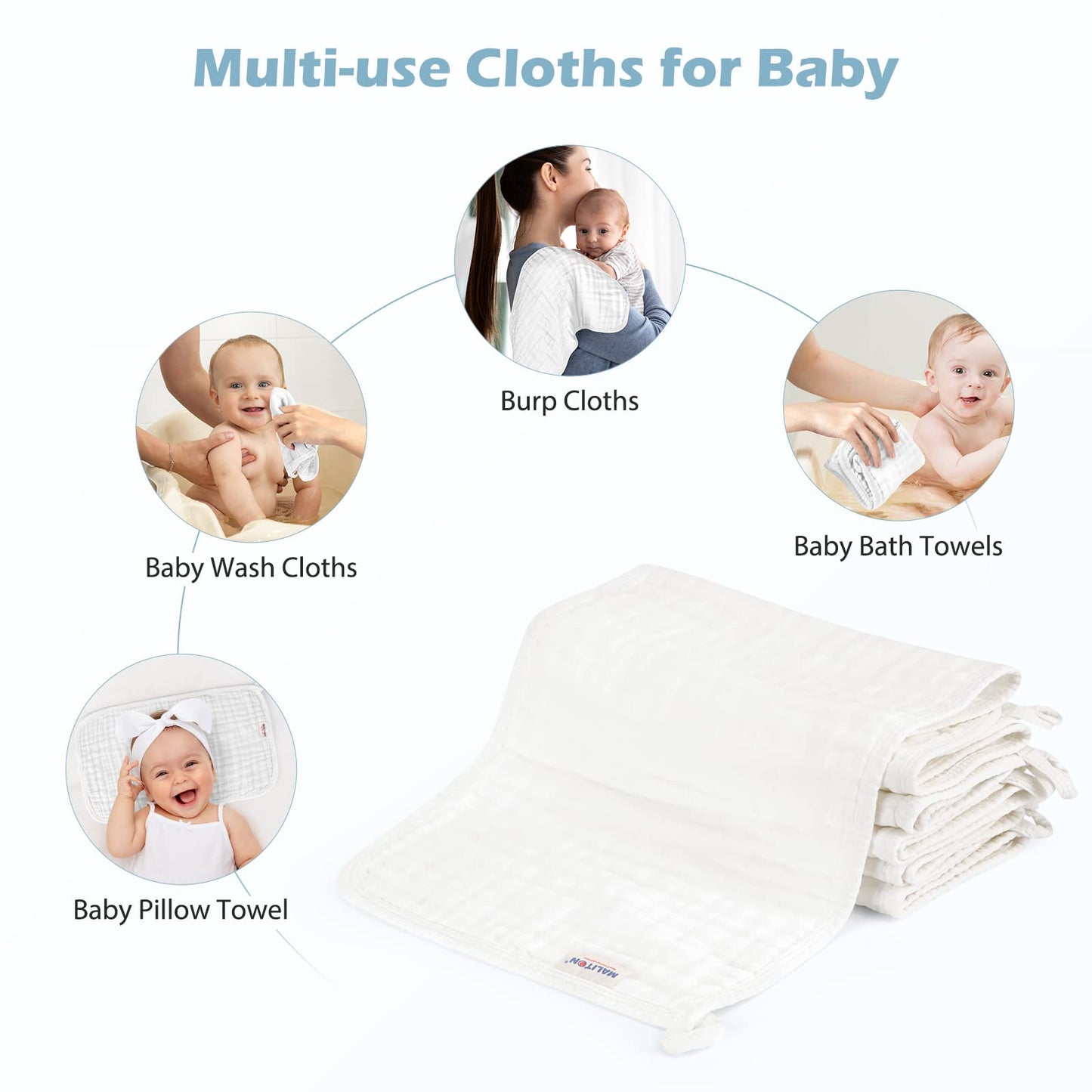 Maliton 6 Stück Baby Spucktücher für Jungen/Mädchen,aus 100% Baumwollem,weich, langlebig, luftdurchlässig und extrem saugstark (Zoo-Muster),50x25cm