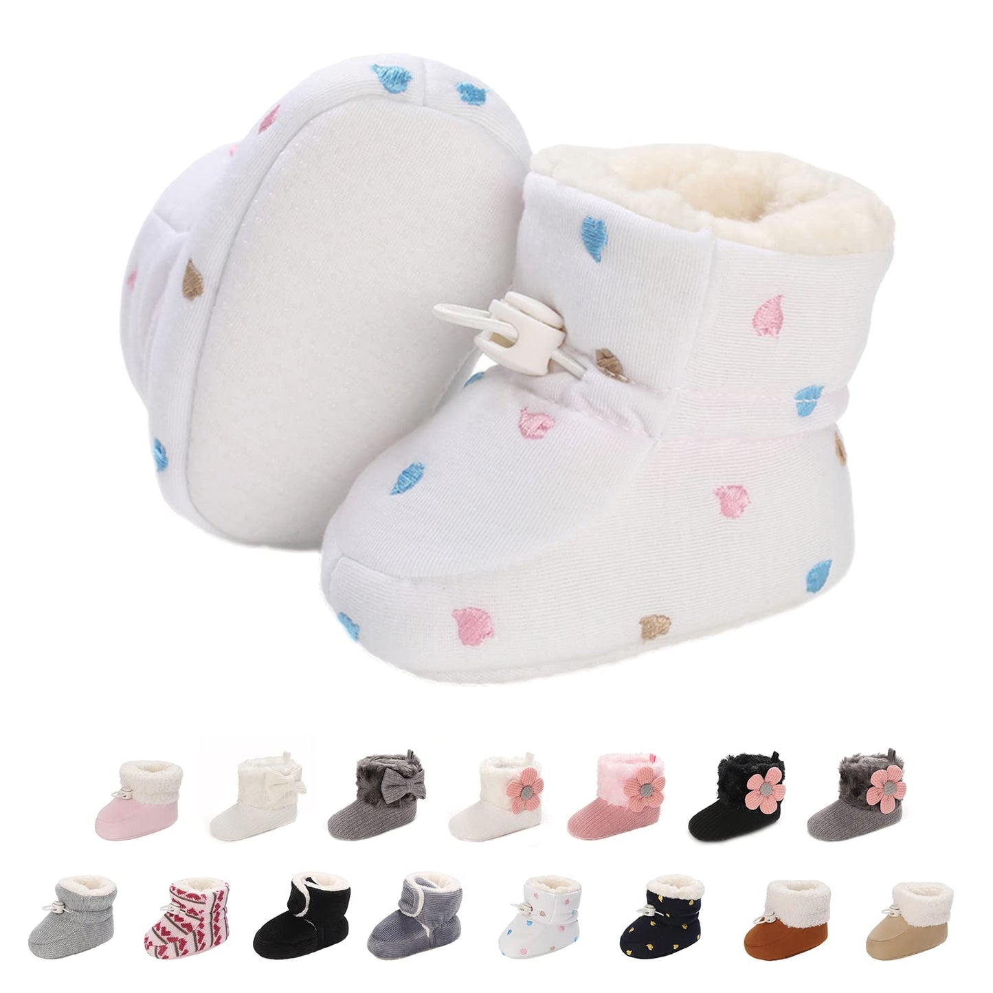 Baby Newborn Fleece Bootie, Winter Warm Non-Slip Soft Sole Winter Shoes, Sock Shoes, Cute Adjustable Crawling Shoes, Prewalker Boots for Girls and Boys, Toddler Size 0-18 Months