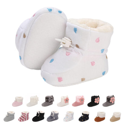 Baby Newborn Fleece Bootie, Winter Warm Non-Slip Soft Sole Winter Shoes, Sock Shoes, Cute Adjustable Crawling Shoes, Prewalker Boots for Girls and Boys, Toddler Size 0-18 Months