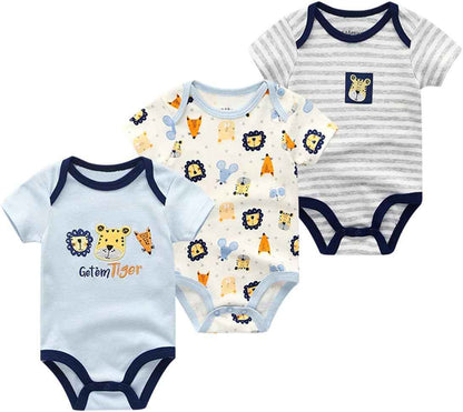 Kiddiezoom Baby Boys Pack of 3 Short-Sleeved Bodysuit Organic Onesies