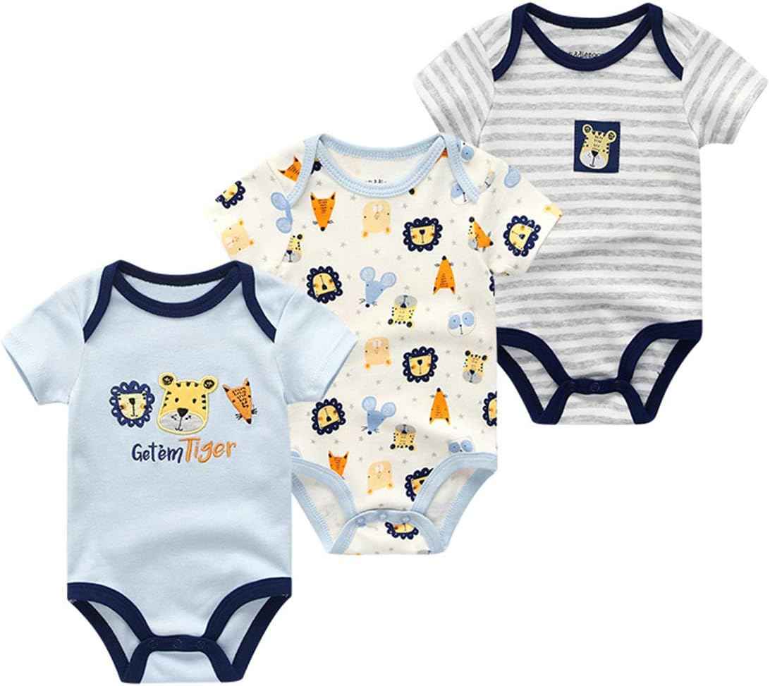 Kiddiezoom Baby Boys Pack of 3 Short-Sleeved Bodysuit Organic Onesies