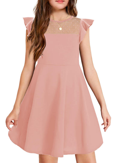 Arshiner Girls Dress Summer Dress Ruffle Short Sleeve Mesh A Line Casual Party Dresses with Pockets Kids Dresses for 6-13 Years 