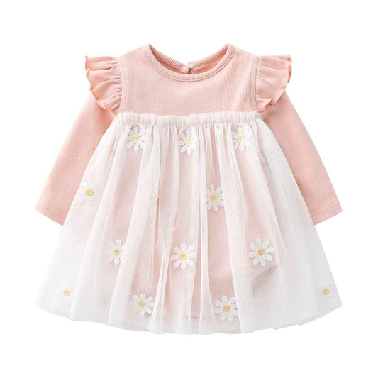 Toddler Baby Girl Clothing Set Long Sleeve Ruffle Daisy Printed Tulle Tutu Skirt One Piece Romper Dress Autumn Outfit