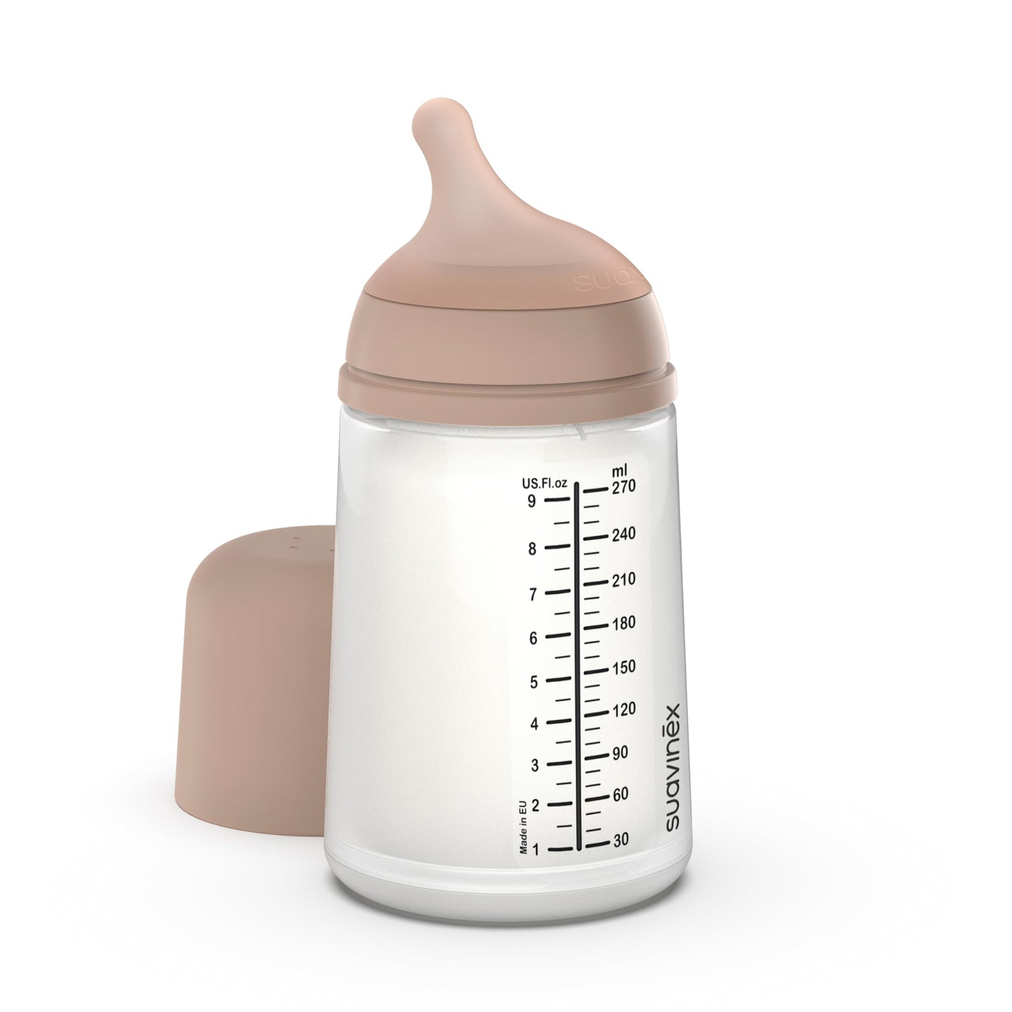 Suavinex, Anti-Colic Babyflasche Zero Zero,mit mittlerem Silikonsauger (M), für Babys ab 3 Monaten, Empfohlen für gestillte Babys und Flaschennahrung, 270 ml, Deep - Meloni2