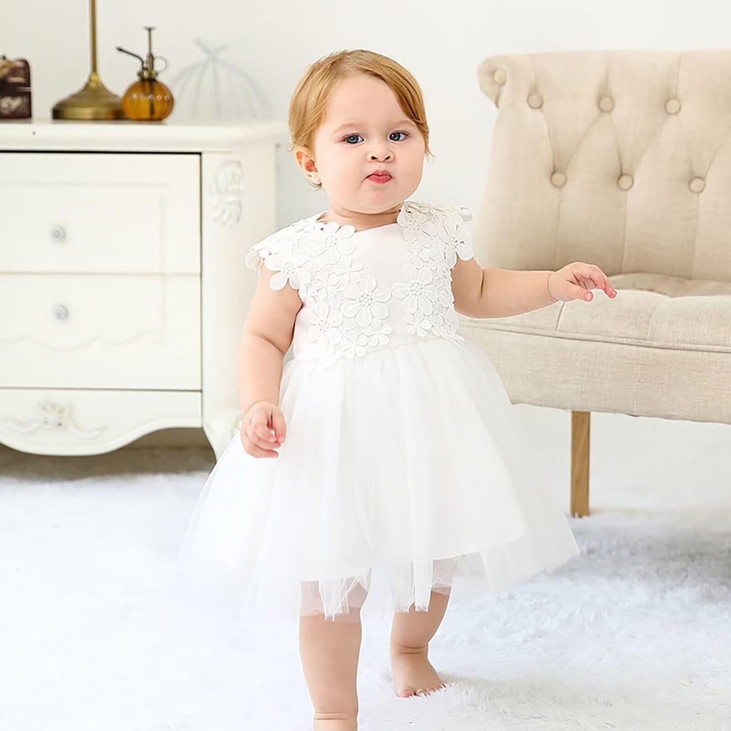 Baby Mädchen Weiße Taufe Kleid mit Kapuze Neugeborene Taufe Kleid Spitze Kleid für Hochzeit Geburtstag