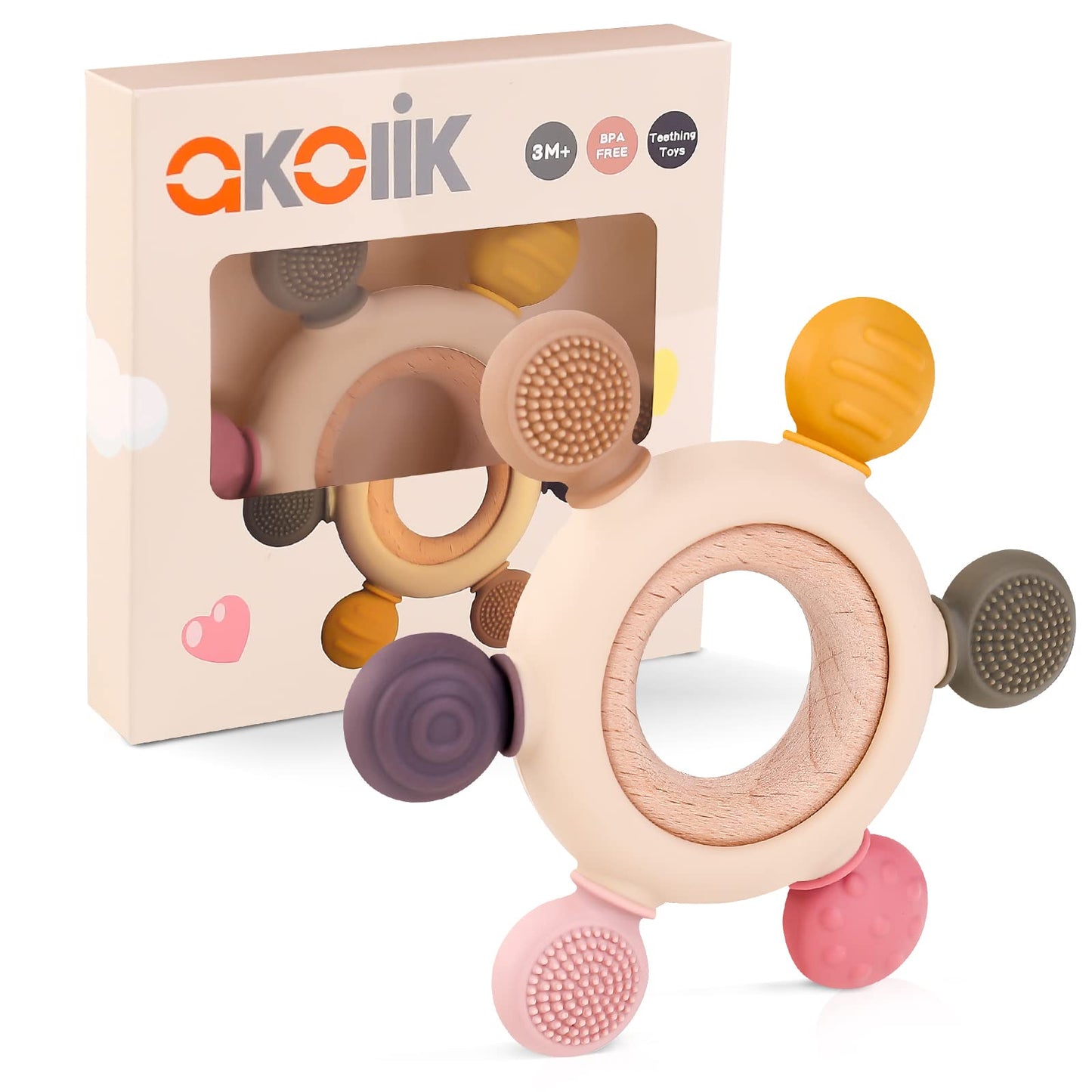 Beißring für Babys, Baby Zahnen Spielzeug aus Silikon, Ruder Greifling Beißspielzeug, BPA-frei Zahnen Nursing Zubehör für 3-6 6-12 Monate Kleinkinder, mädchen Junge Geschenk(Ruder B)