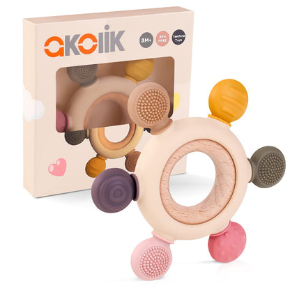 Beißring für Babys, Baby Zahnen Spielzeug aus Silikon, Ruder Greifling Beißspielzeug, BPA-frei Zahnen Nursing Zubehör für 3-6 6-12 Monate Kleinkinder, mädchen Junge Geschenk(Ruder B)