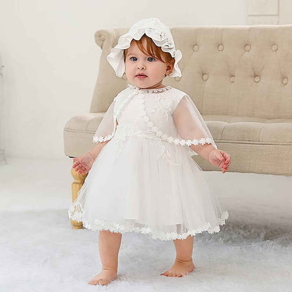 Baby Girl White Christening Dress with Hood Newborn Christening Dress Lace Dress for Wedding Birthday