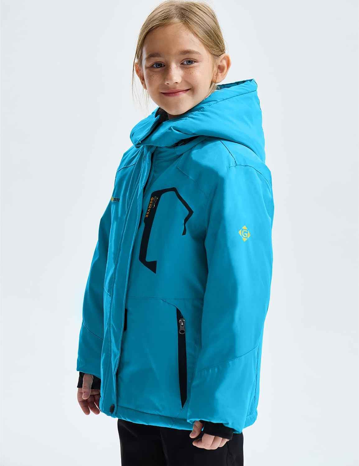 Gemyse Boys' Waterproof Ski Jacket, Windproof Fleece Jacket, Outdoor Winter Jacket, Rain Jacket with Hood