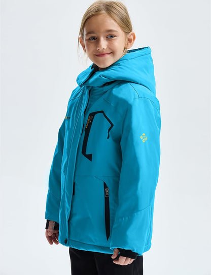 Gemyse Boys' Waterproof Ski Jacket, Windproof Fleece Jacket, Outdoor Winter Jacket, Rain Jacket with Hood