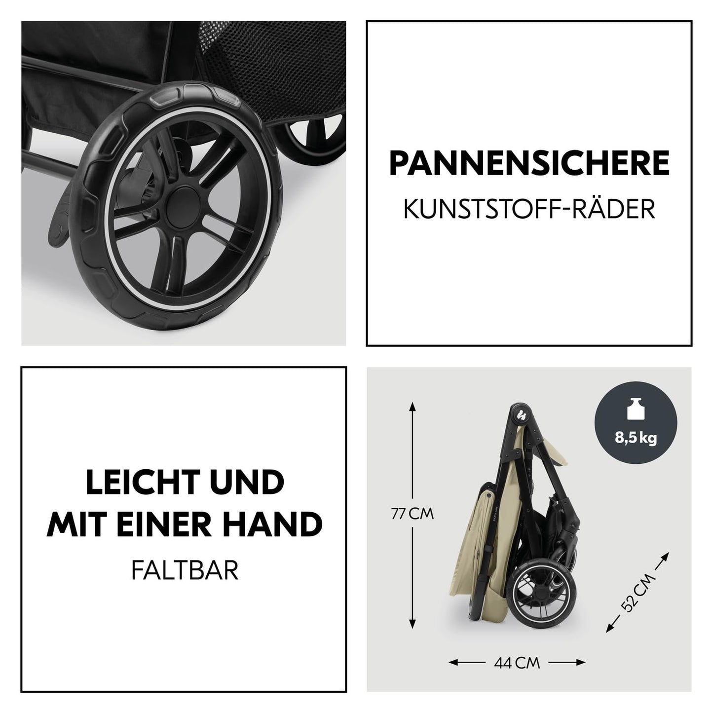 hauck 3in1 Kinderwagen Set Shop N Care Trio Set inkl. Buggy, Babywanne, Babyschale ab Geburt bis 22 kg, Klein Zusammenklappbar, Liegefunktion, Getränkehalter & Tablett, UV-Schutz 50+ (Grey)