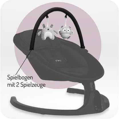 MoMi KENANI baby bouncer for children up to 9 kg, foldable, with remote control &amp; Bluetooth for connecting to a smartphone, battery or power connection, with 5-point safety belt, sun protection, insect net 