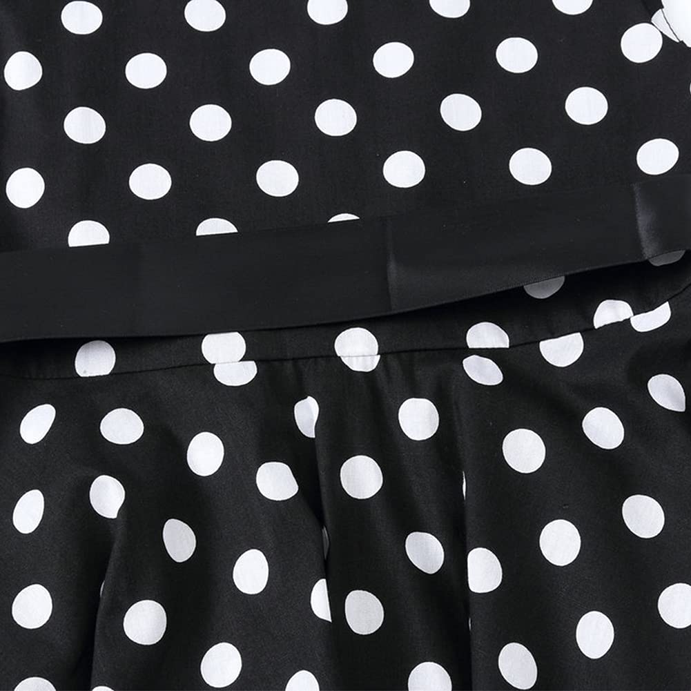 FYMNSI Girls Vintage 1950s Rockabilly Dress Party Dresses Retro Polka Dot Floral Pattern A-Line Party Dresses Pleated Skirt Knee Length for 4-12 Years 